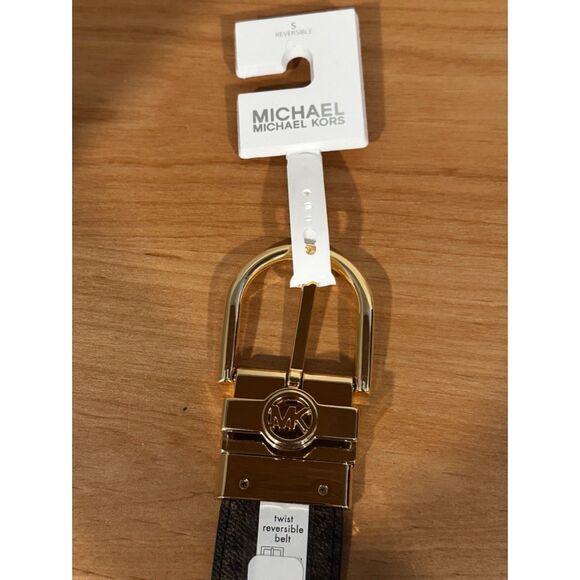 Michael Kors Women\'s Brown Monogram Twist Reversible Leather Belt Small NWT main image 7